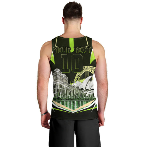 Personalised Sydney Thunder Cricket Mascot Skyline Men Tank Top Retro Comic Style Fan Art Graphic