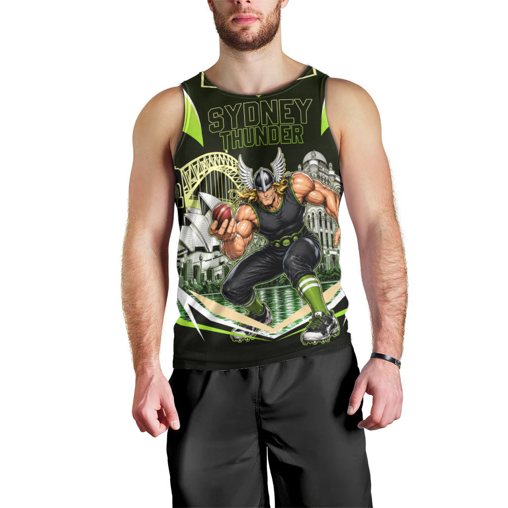 Personalised Sydney Thunder Cricket Mascot Skyline Men Tank Top Retro Comic Style Fan Art Graphic