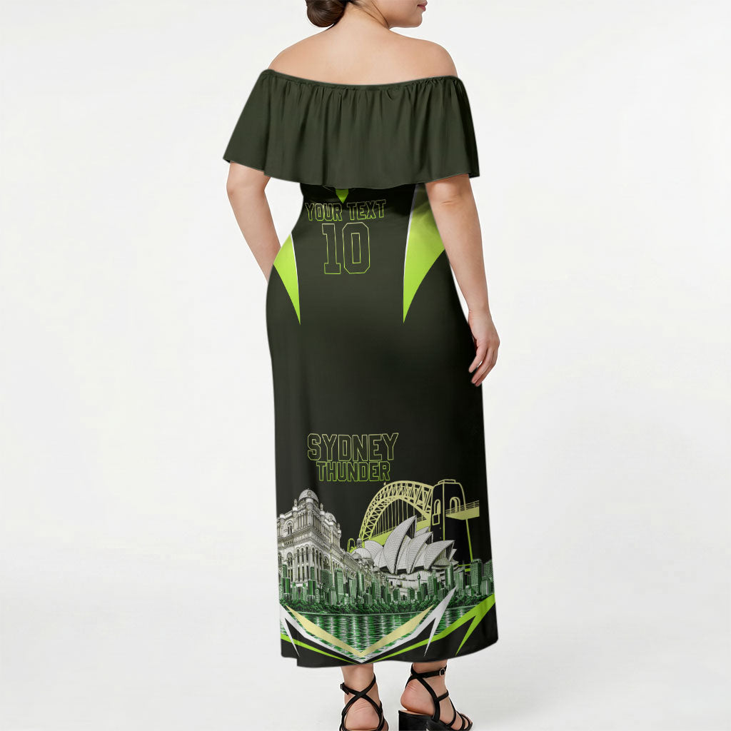 Personalised Sydney Thunder Cricket Mascot Skyline Off Shoulder Maxi Dress Retro Comic Style Fan Art Graphic