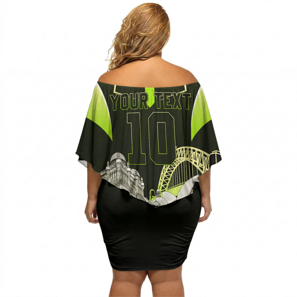 Personalised Sydney Thunder Cricket Mascot Skyline Off Shoulder Short Dress Retro Comic Style Fan Art Graphic