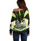 Personalised Sydney Thunder Cricket Mascot Skyline Off Shoulder Sweater Retro Comic Style Fan Art Graphic