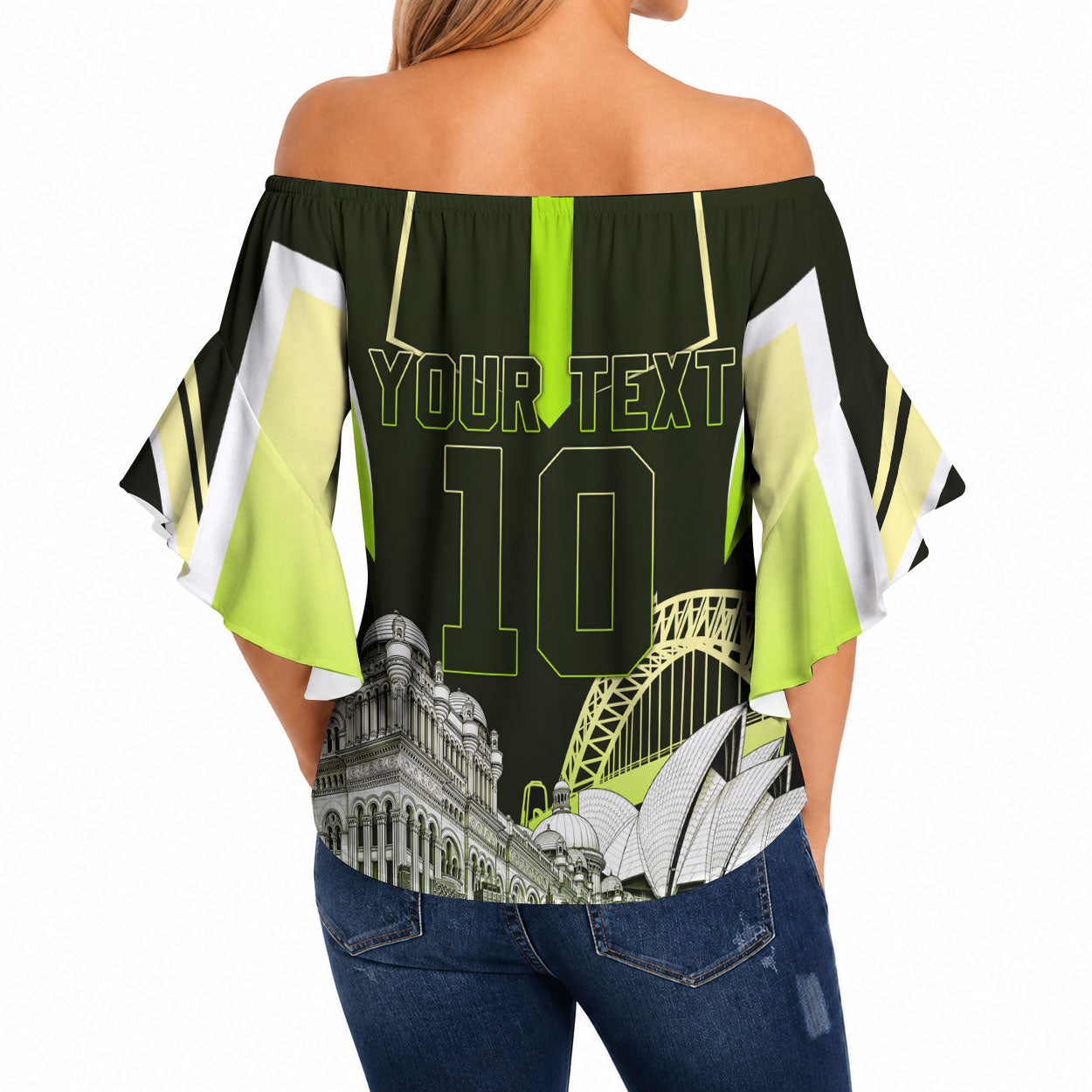 Personalised Sydney Thunder Cricket Mascot Skyline Off Shoulder Wrap Waist Top Retro Comic Style Fan Art Graphic