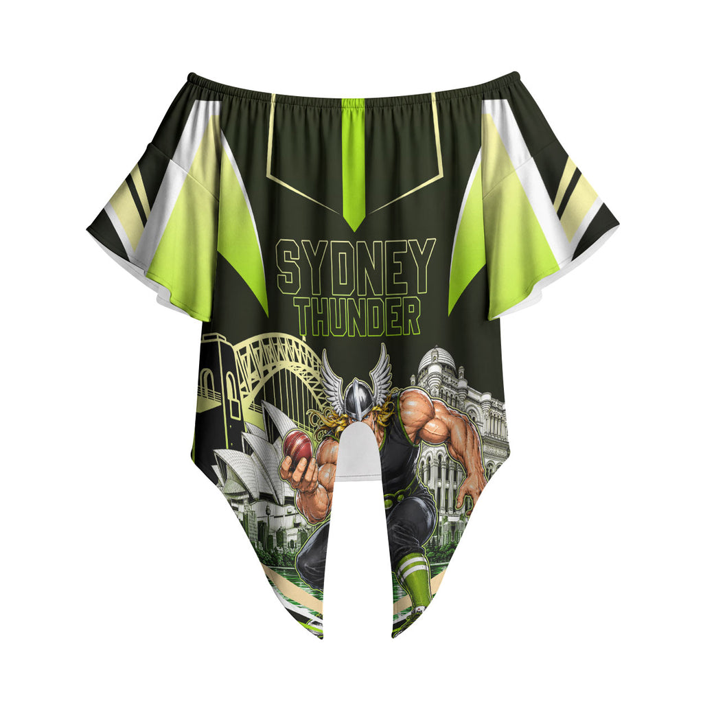 Personalised Sydney Thunder Cricket Mascot Skyline Off Shoulder Wrap Waist Top Retro Comic Style Fan Art Graphic