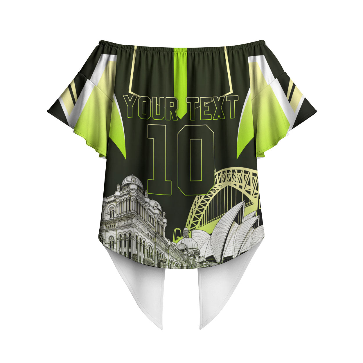 Personalised Sydney Thunder Cricket Mascot Skyline Off Shoulder Wrap Waist Top Retro Comic Style Fan Art Graphic