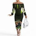 Personalised Sydney Thunder Cricket Mascot Skyline Off The Shoulder Long Sleeve Dress Retro Comic Style Fan Art Graphic