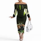Personalised Sydney Thunder Cricket Mascot Skyline Off The Shoulder Long Sleeve Dress Retro Comic Style Fan Art Graphic