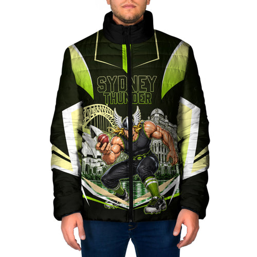 Personalised Sydney Thunder Cricket Mascot Skyline Padded Jacket Retro Comic Style Fan Art Graphic