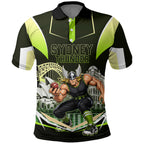Personalised Sydney Thunder Cricket Mascot Skyline Polo Shirt Retro Comic Style Fan Art Graphic