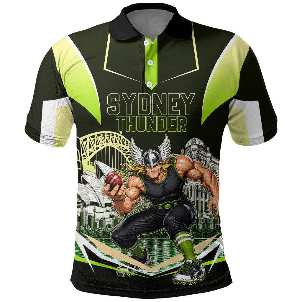 Personalised Sydney Thunder Cricket Mascot Skyline Polo Shirt Retro Comic Style Fan Art Graphic