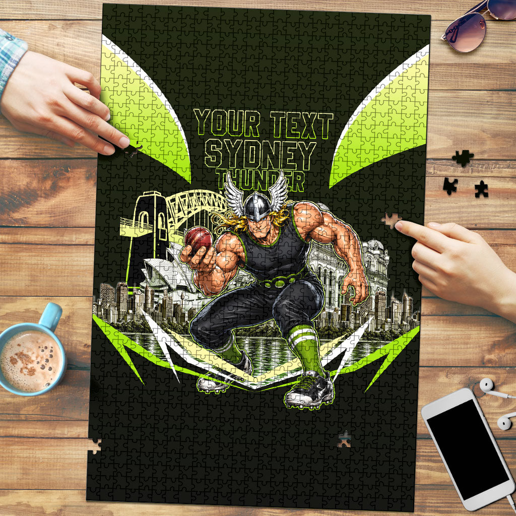 Personalised Sydney Thunder Cricket Mascot Skyline Puzzle Retro Comic Style Fan Art Graphic