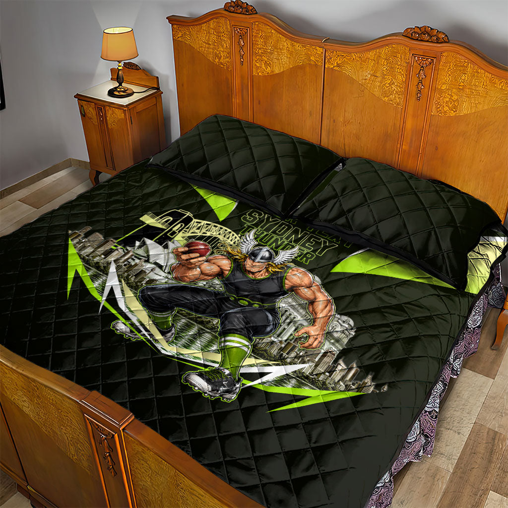 Personalised Sydney Thunder Cricket Mascot Skyline Quilt Bed Set Retro Comic Style Fan Art Graphic
