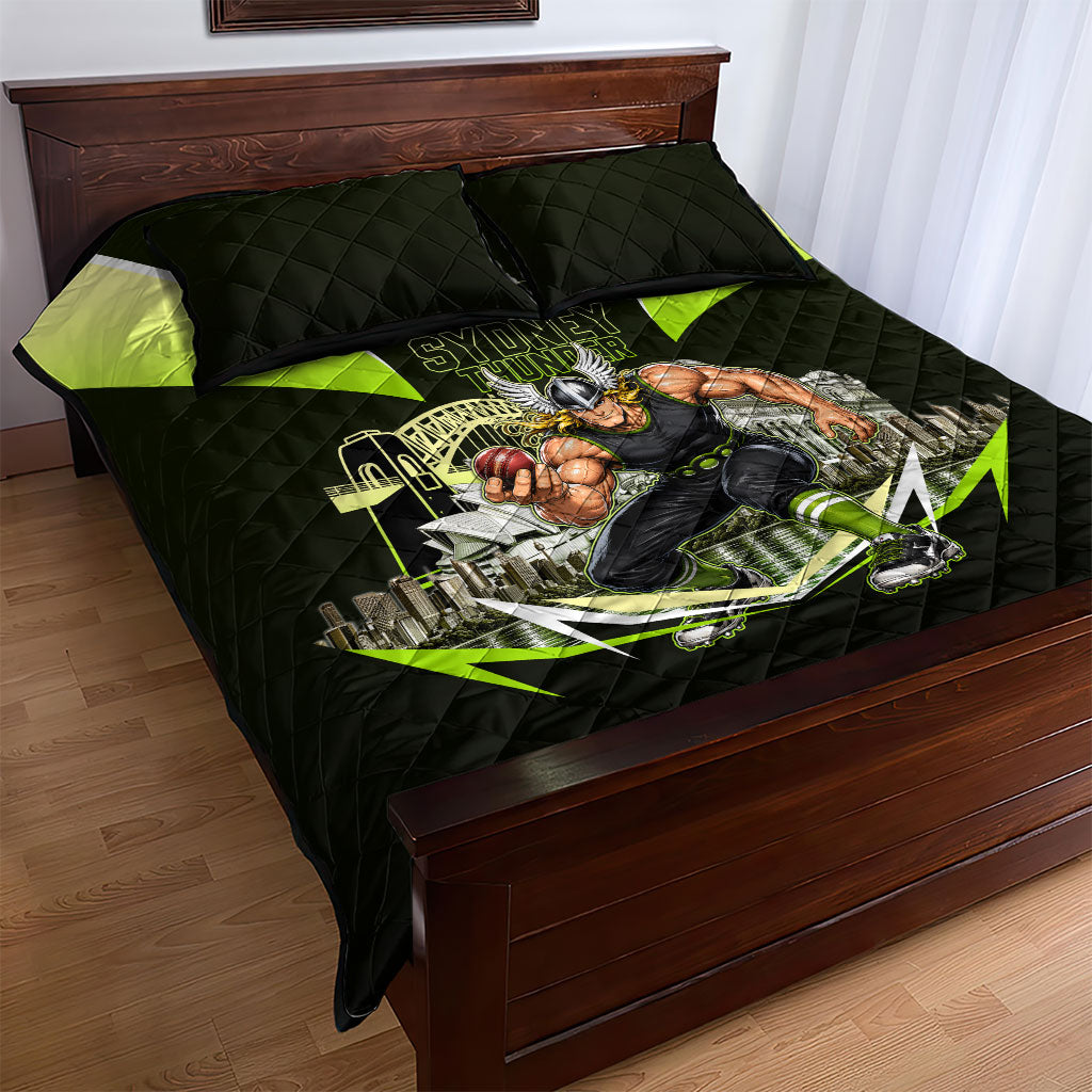 Personalised Sydney Thunder Cricket Mascot Skyline Quilt Bed Set Retro Comic Style Fan Art Graphic