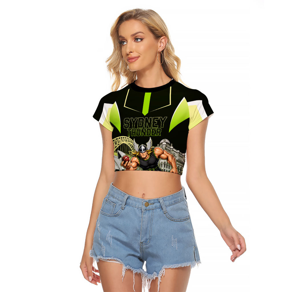 Personalised Sydney Thunder Cricket Mascot Skyline Raglan Cropped T Shirt Retro Comic Style Fan Art Graphic