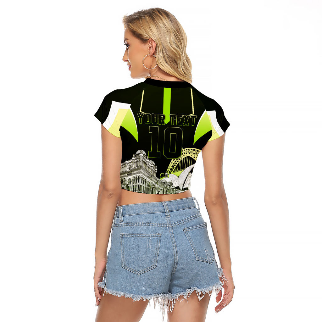 Personalised Sydney Thunder Cricket Mascot Skyline Raglan Cropped T Shirt Retro Comic Style Fan Art Graphic
