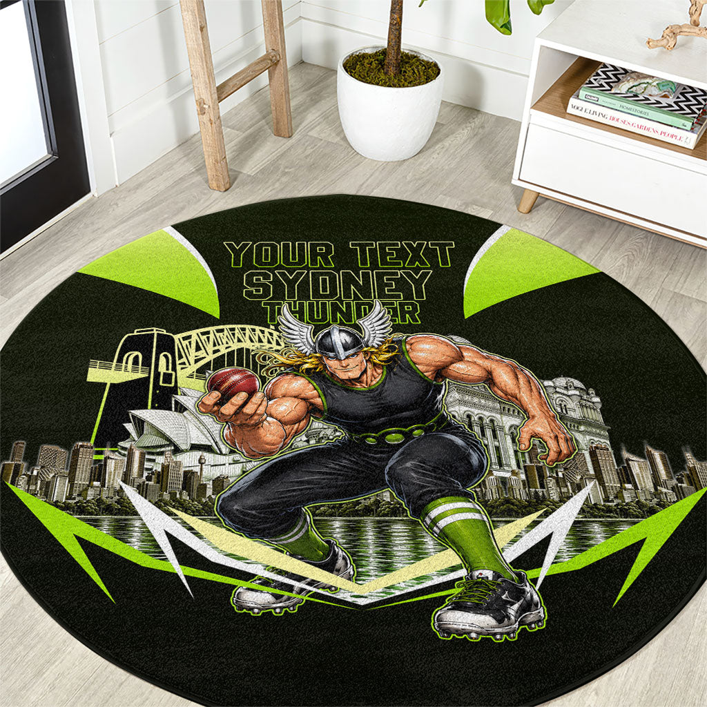 Personalised Sydney Thunder Cricket Mascot Skyline Round Carpet Retro Comic Style Fan Art Graphic