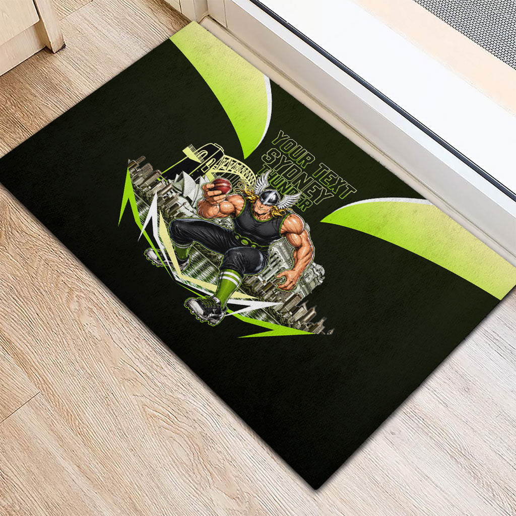 Personalised Sydney Thunder Cricket Mascot Skyline Rubber Doormat Retro Comic Style Fan Art Graphic