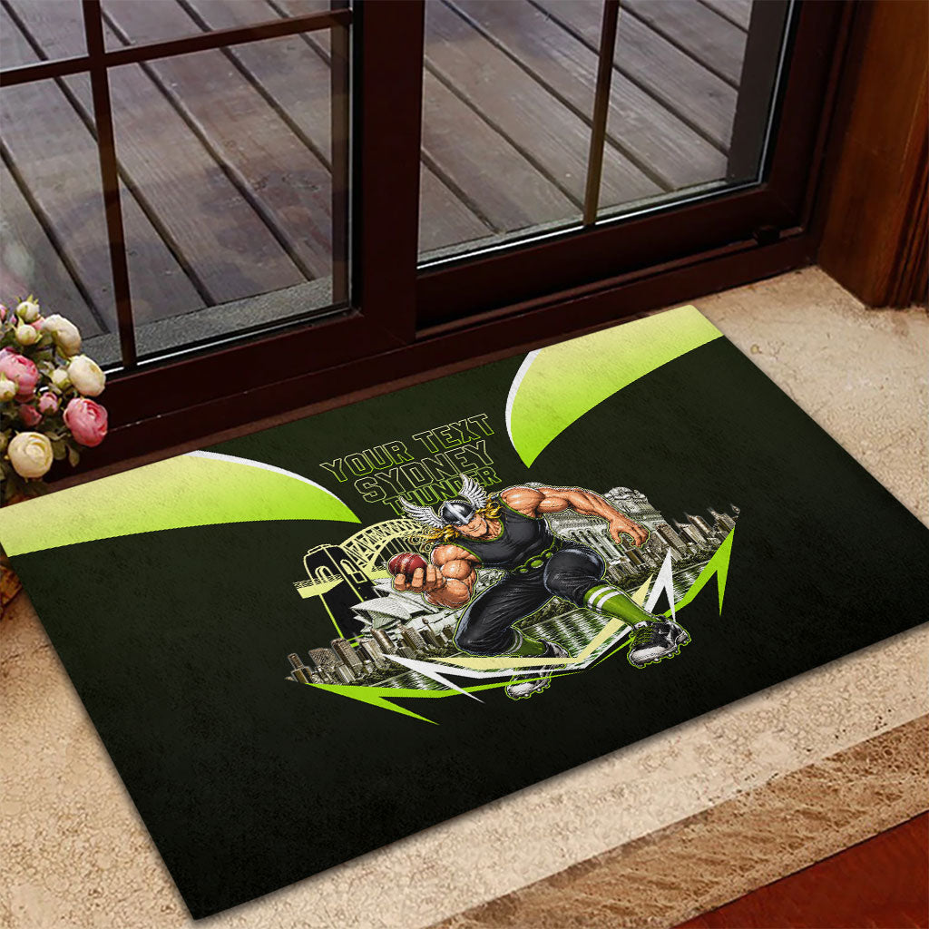 Personalised Sydney Thunder Cricket Mascot Skyline Rubber Doormat Retro Comic Style Fan Art Graphic