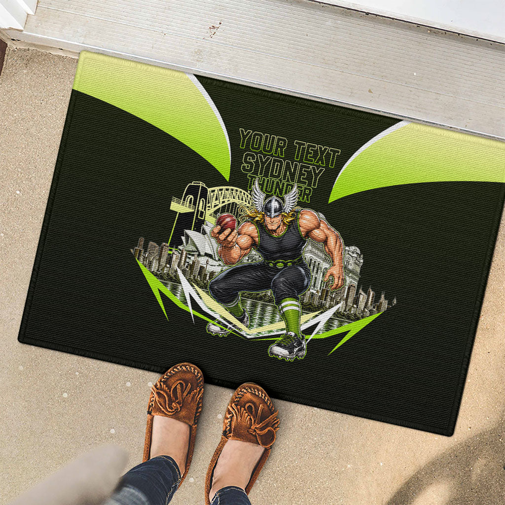Personalised Sydney Thunder Cricket Mascot Skyline Rubber Doormat Retro Comic Style Fan Art Graphic