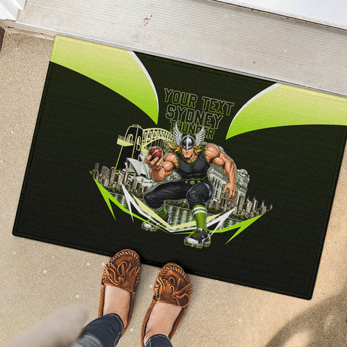 Personalised Sydney Thunder Cricket Mascot Skyline Rubber Doormat Retro Comic Style Fan Art Graphic