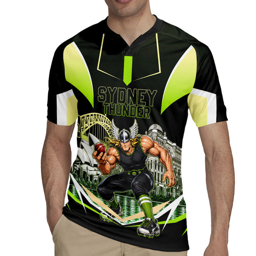 Personalised Sydney Thunder Cricket Mascot Skyline Rugby Jersey Retro Comic Style Fan Art Graphic