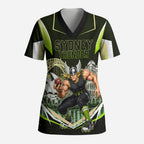 Personalised Sydney Thunder Cricket Mascot Skyline Scrub Top Retro Comic Style Fan Art Graphic