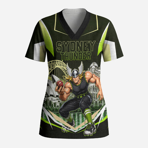 Personalised Sydney Thunder Cricket Mascot Skyline Scrub Top Retro Comic Style Fan Art Graphic