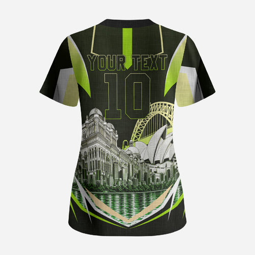 Personalised Sydney Thunder Cricket Mascot Skyline Scrub Top Retro Comic Style Fan Art Graphic