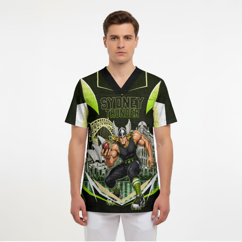 Personalised Sydney Thunder Cricket Mascot Skyline Scrub Top Retro Comic Style Fan Art Graphic