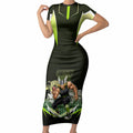 Personalised Sydney Thunder Cricket Mascot Skyline Short Sleeve Bodycon Dress Retro Comic Style Fan Art Graphic