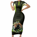 Personalised Sydney Thunder Cricket Mascot Skyline Short Sleeve Bodycon Dress Retro Comic Style Fan Art Graphic