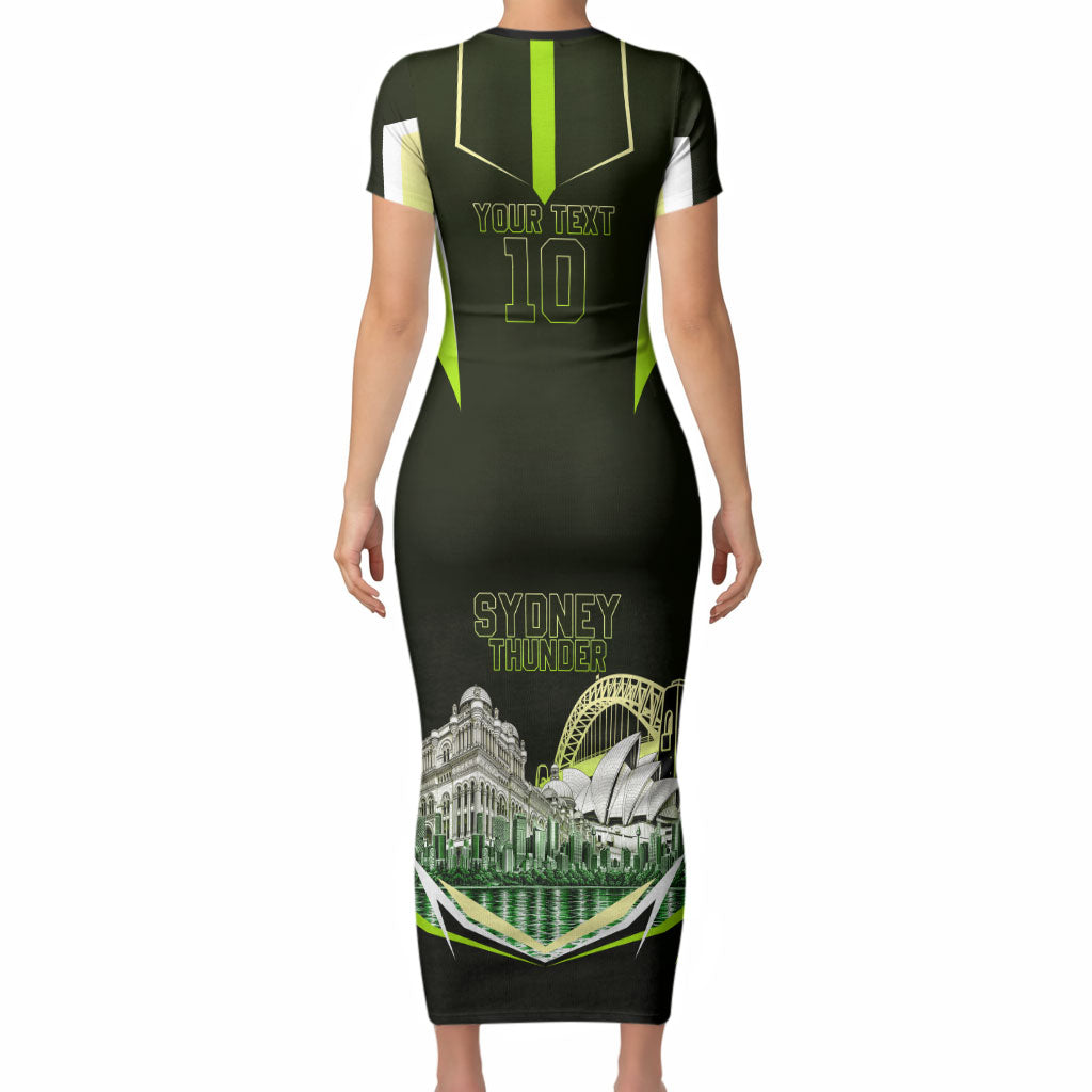 Personalised Sydney Thunder Cricket Mascot Skyline Short Sleeve Bodycon Dress Retro Comic Style Fan Art Graphic