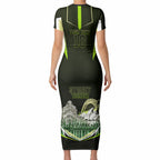 Personalised Sydney Thunder Cricket Mascot Skyline Short Sleeve Bodycon Dress Retro Comic Style Fan Art Graphic