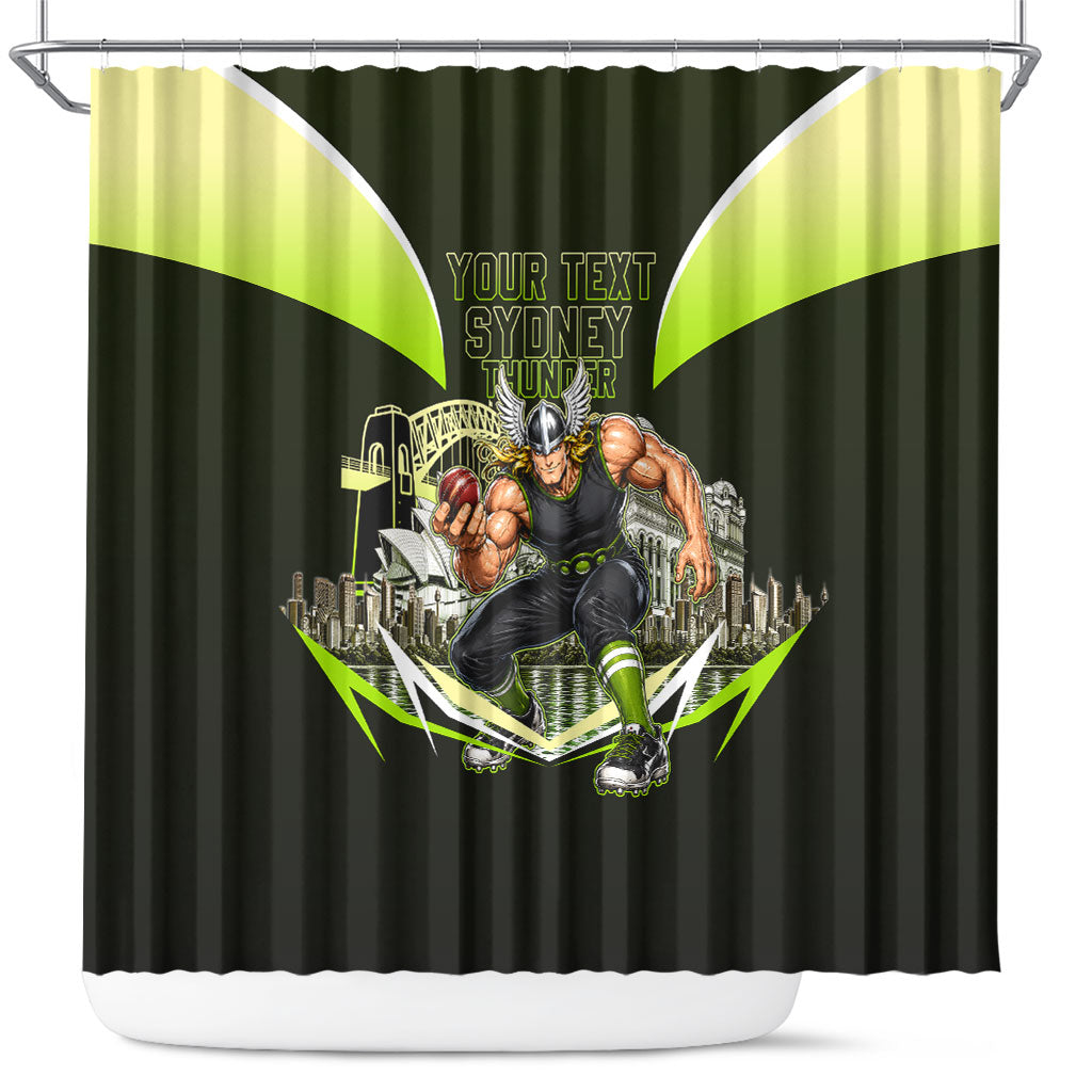 Personalised Sydney Thunder Cricket Mascot Skyline Shower Curtain Retro Comic Style Fan Art Graphic