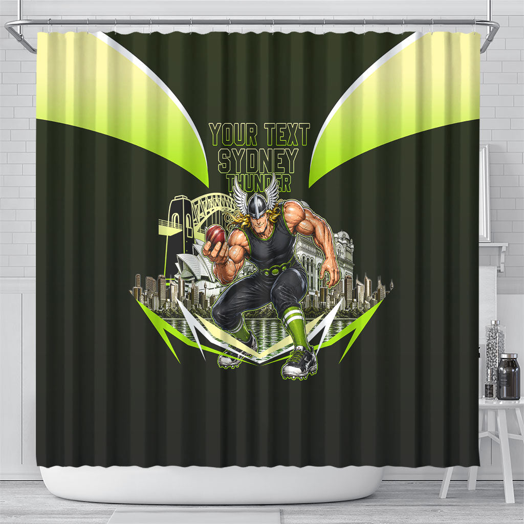 Personalised Sydney Thunder Cricket Mascot Skyline Shower Curtain Retro Comic Style Fan Art Graphic