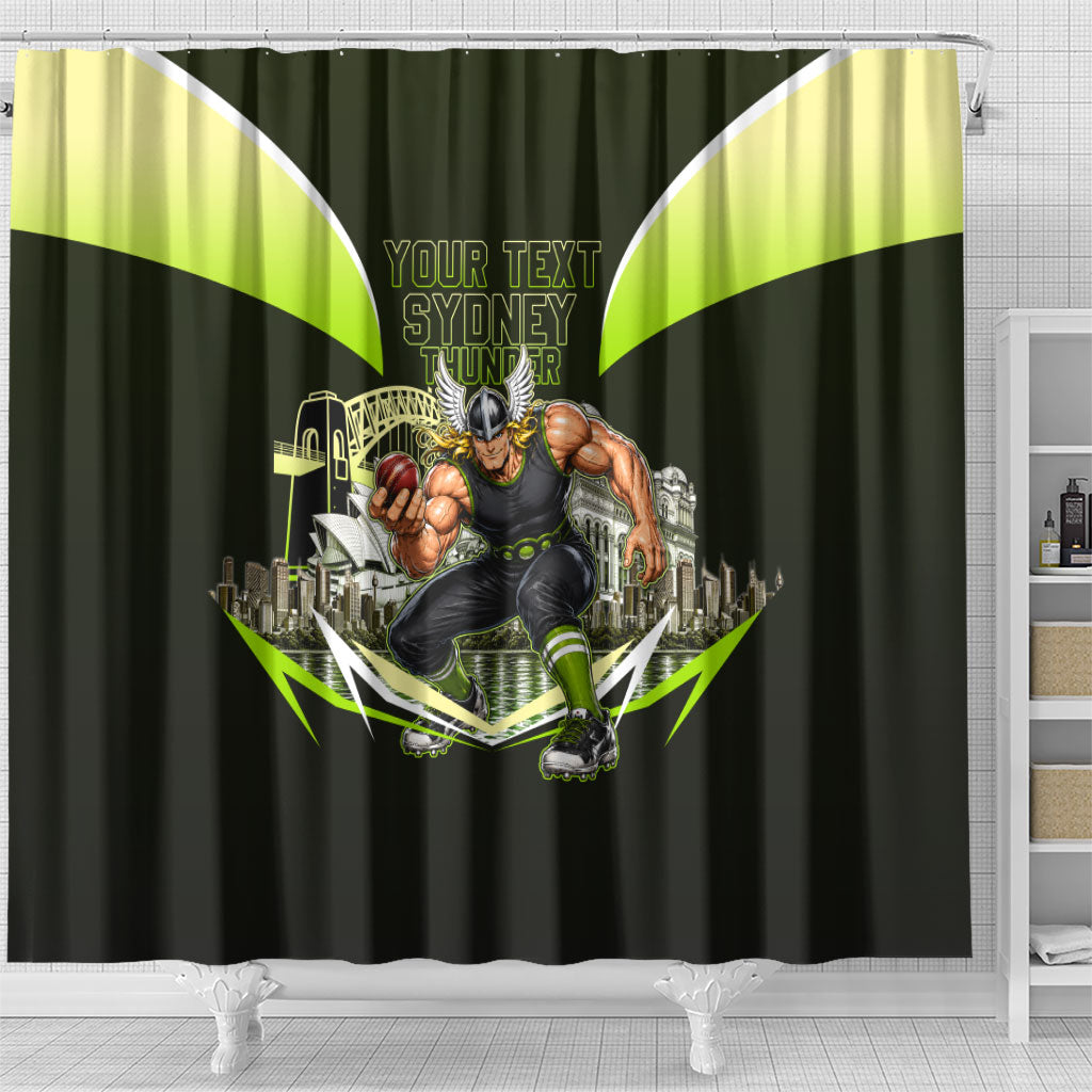 Personalised Sydney Thunder Cricket Mascot Skyline Shower Curtain Retro Comic Style Fan Art Graphic