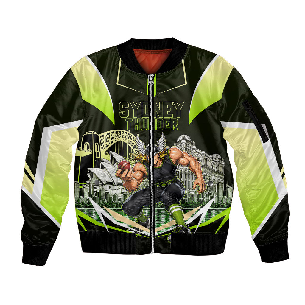 Personalised Sydney Thunder Cricket Mascot Skyline Sleeve Zip Bomber Jacket Retro Comic Style Fan Art Graphic