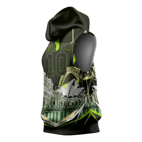 Personalised Sydney Thunder Cricket Mascot Skyline Sleeveless Hoodie Retro Comic Style Fan Art Graphic