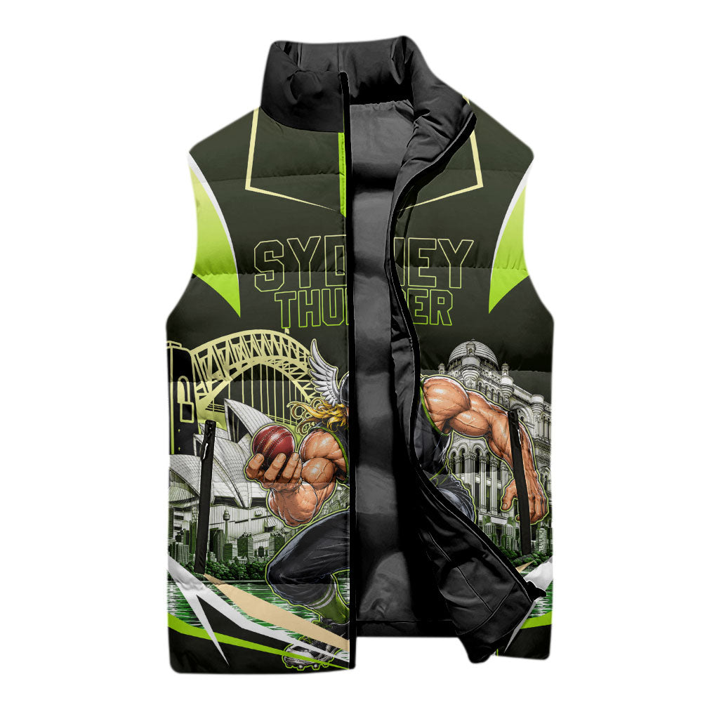 Personalised Sydney Thunder Cricket Mascot Skyline Sleeveless Puffer Jacket Retro Comic Style Fan Art Graphic