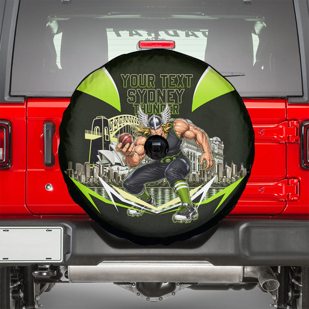 Personalised Sydney Thunder Cricket Mascot Skyline Spare Tire Cover Retro Comic Style Fan Art Graphic