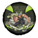 Personalised Sydney Thunder Cricket Mascot Skyline Spare Tire Cover Retro Comic Style Fan Art Graphic
