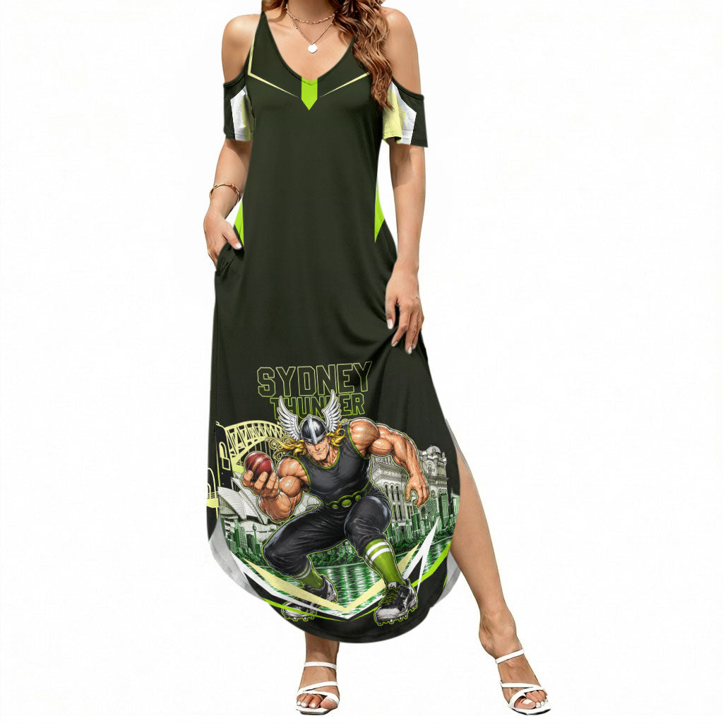 Personalised Sydney Thunder Cricket Mascot Skyline Summer Maxi Dress Retro Comic Style Fan Art Graphic