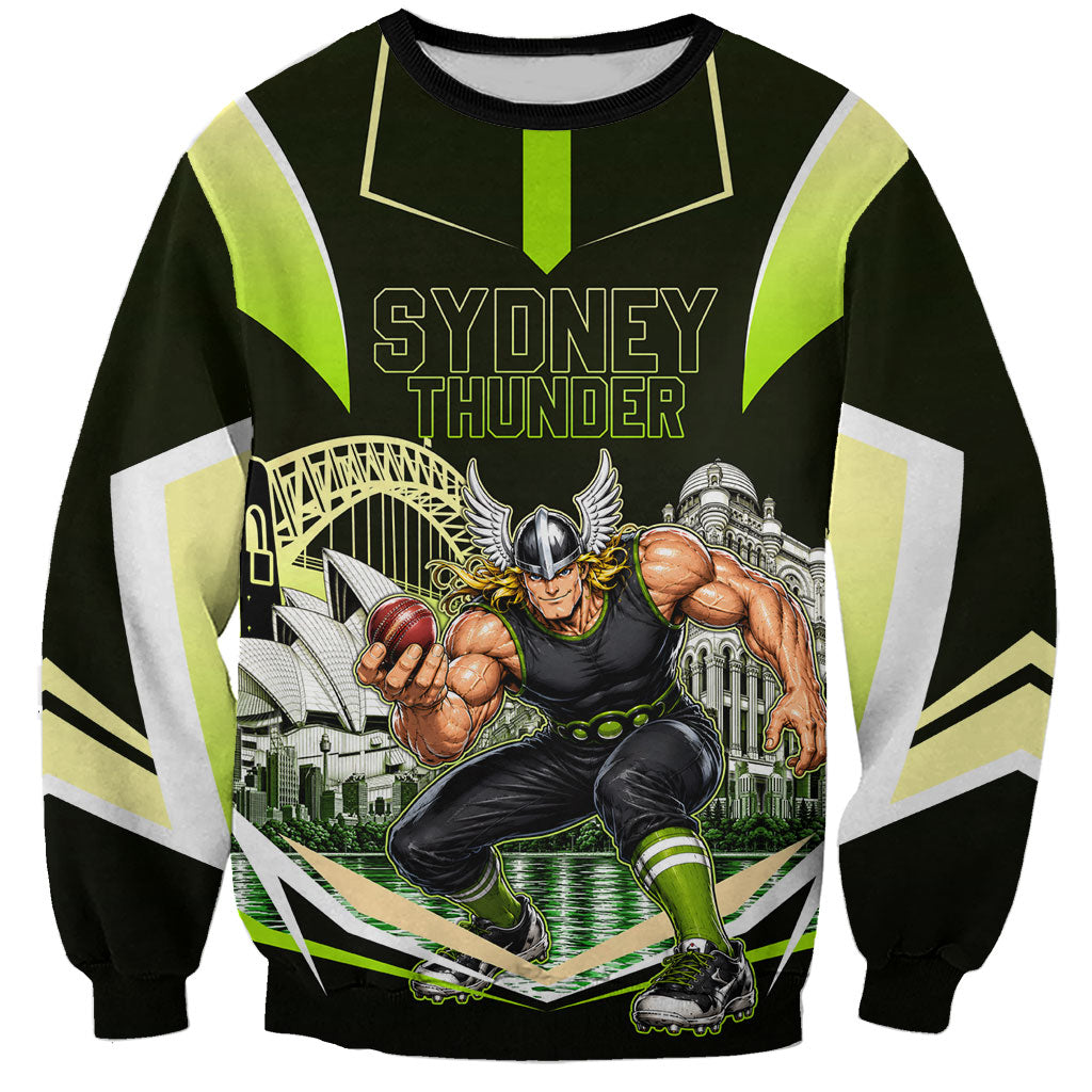 Personalised Sydney Thunder Cricket Mascot Skyline Sweatshirt Retro Comic Style Fan Art Graphic