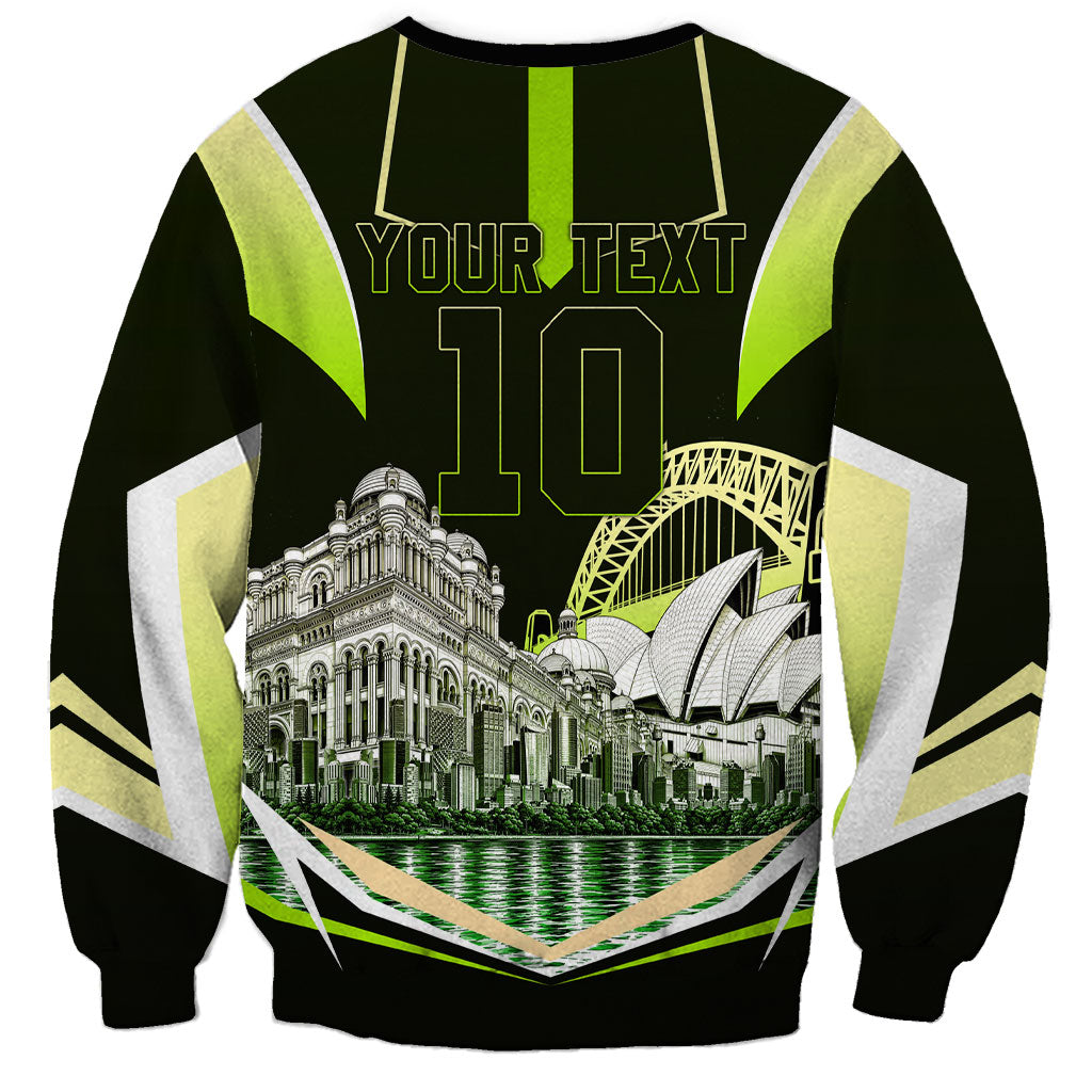 Personalised Sydney Thunder Cricket Mascot Skyline Sweatshirt Retro Comic Style Fan Art Graphic