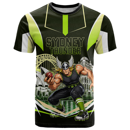 Personalised Sydney Thunder Cricket Mascot Skyline T Shirt Retro Comic Style Fan Art Graphic