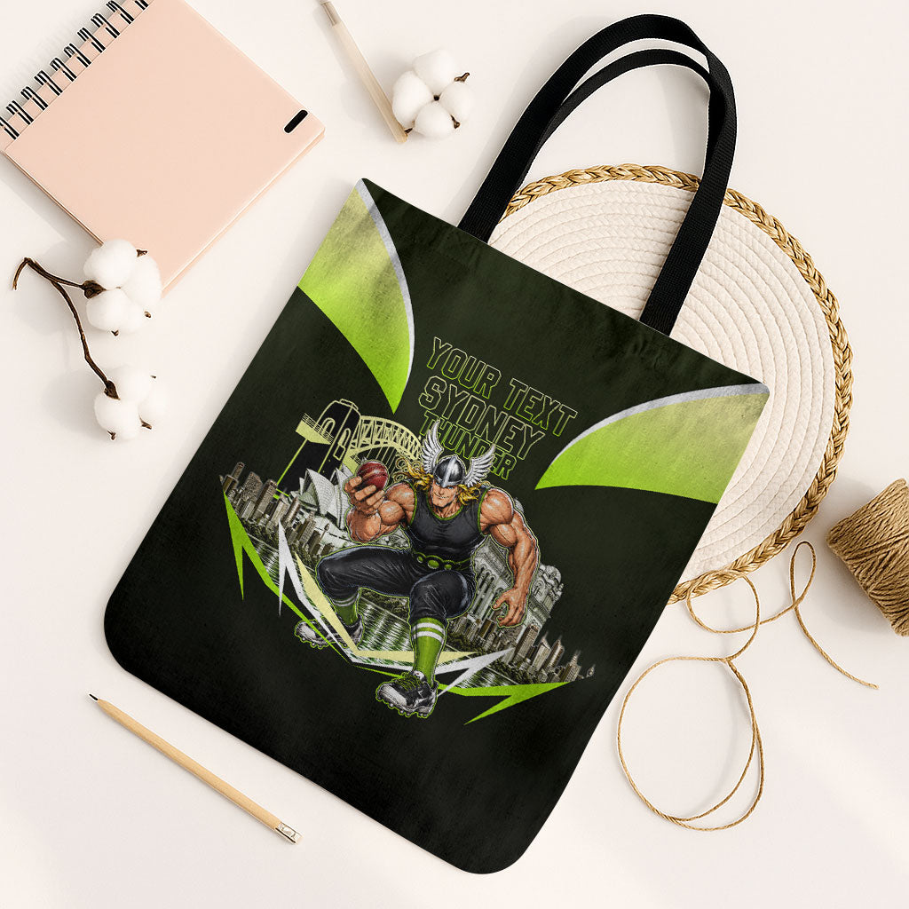Personalised Sydney Thunder Cricket Mascot Skyline Tote Bag Retro Comic Style Fan Art Graphic