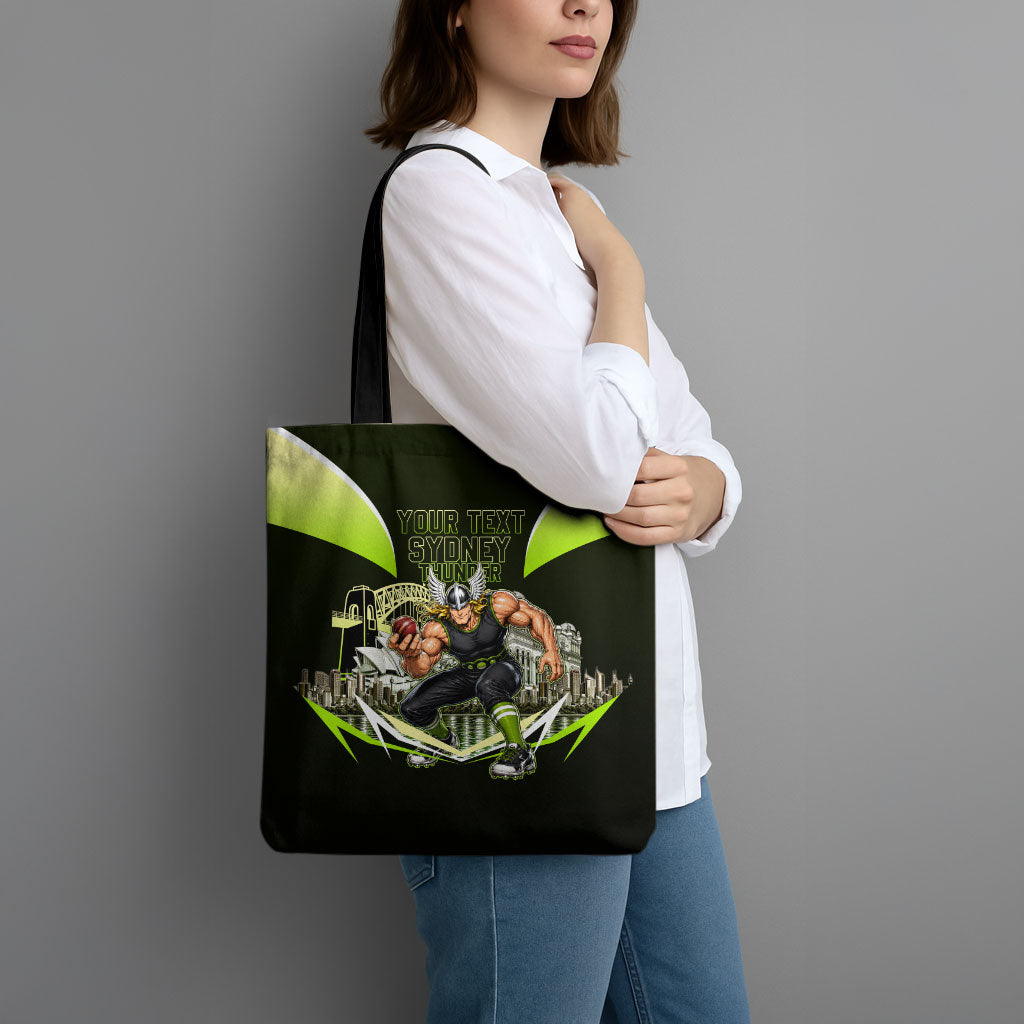 Personalised Sydney Thunder Cricket Mascot Skyline Tote Bag Retro Comic Style Fan Art Graphic