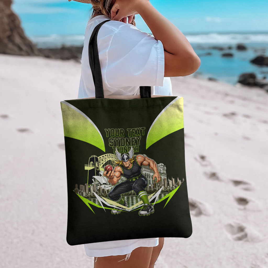 Personalised Sydney Thunder Cricket Mascot Skyline Tote Bag Retro Comic Style Fan Art Graphic
