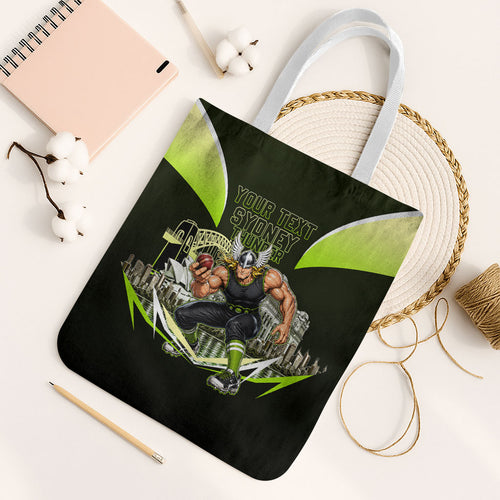 Personalised Sydney Thunder Cricket Mascot Skyline Tote Bag Retro Comic Style Fan Art Graphic