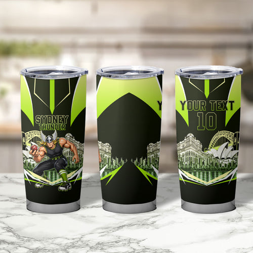 Personalised Sydney Thunder Cricket Mascot Skyline Tumbler Cup Retro Comic Style Fan Art Graphic