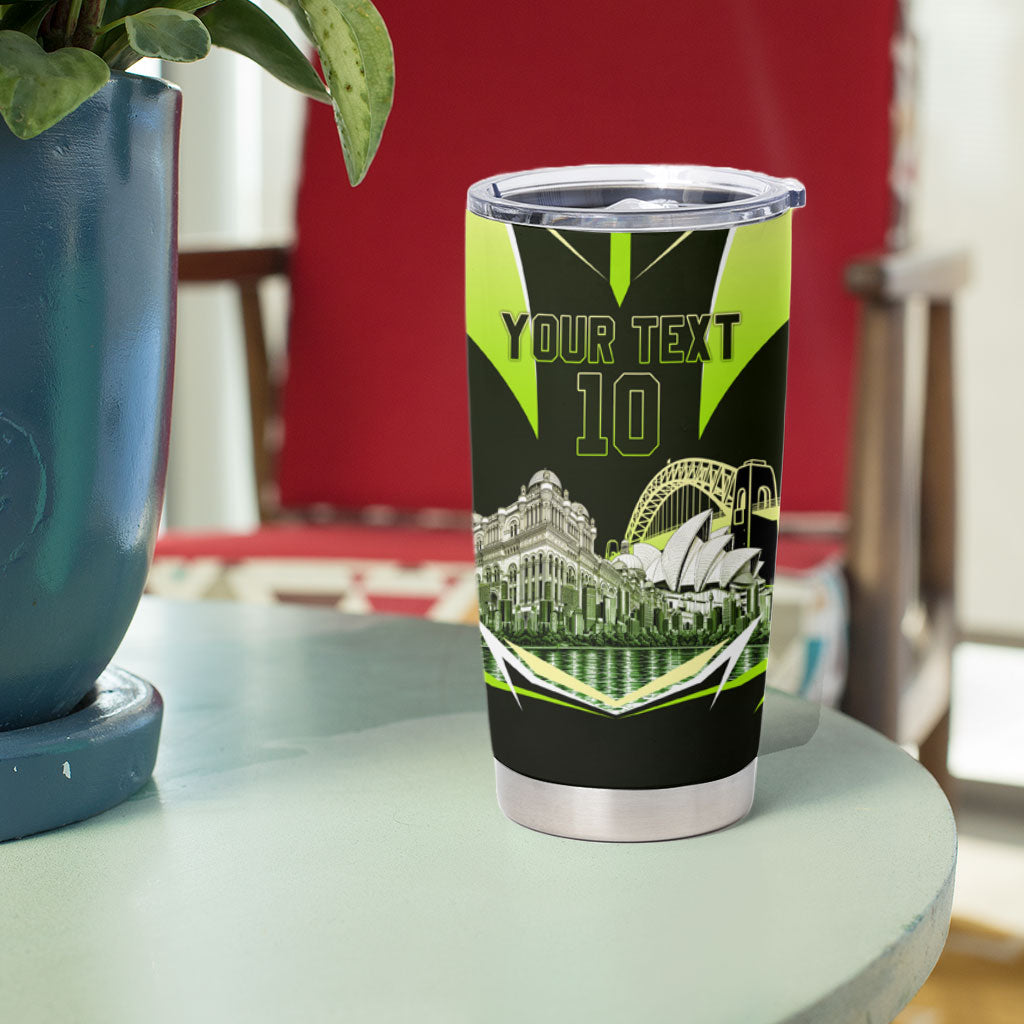 Personalised Sydney Thunder Cricket Mascot Skyline Tumbler Cup Retro Comic Style Fan Art Graphic